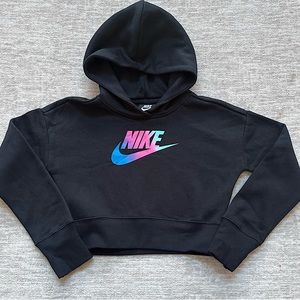 Nike Girls Club Fleece Crop Hoodie BLK Size Small